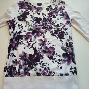 Ann Taylor Floral Knit Top - Purple and Cream